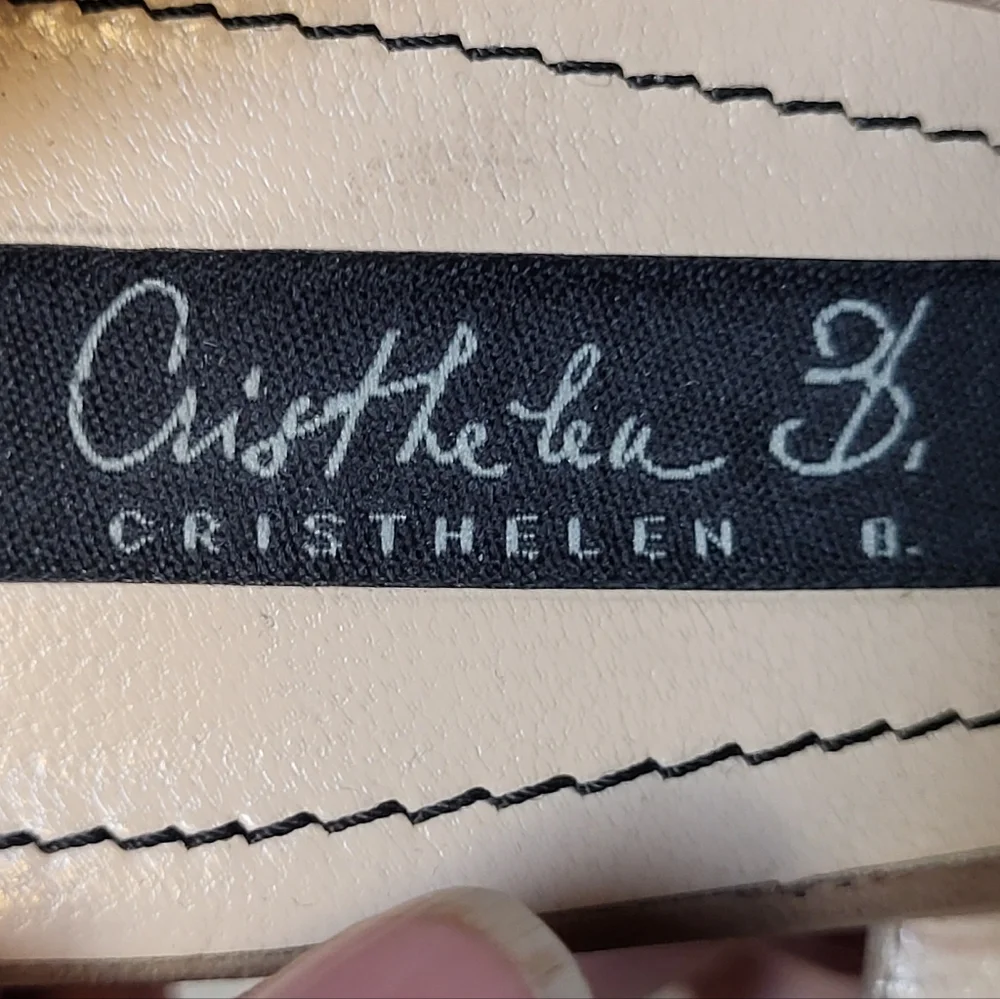 Rare Cristhelen B. Tan and Red Wedge Sandals with Peep-Toe Size 37 (USA 6.5-7)
